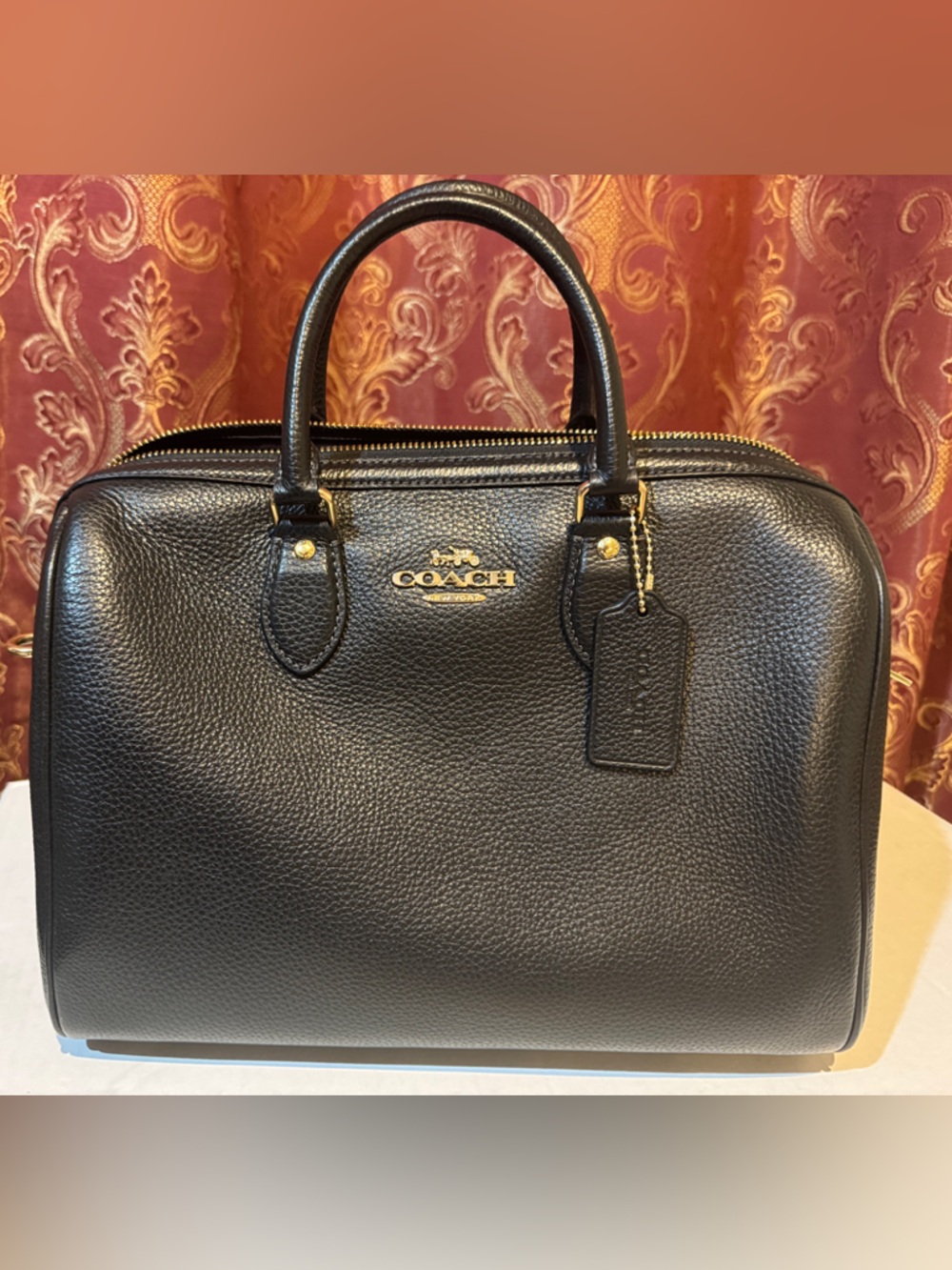 Coach Black Pebbled Large Rowan with Gold Hardware